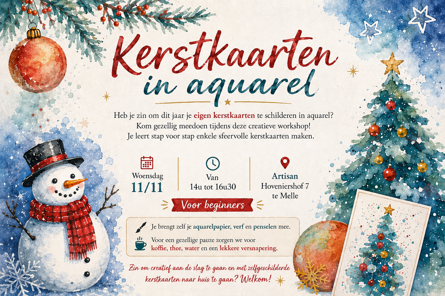 Kerstkaarten in aquarel